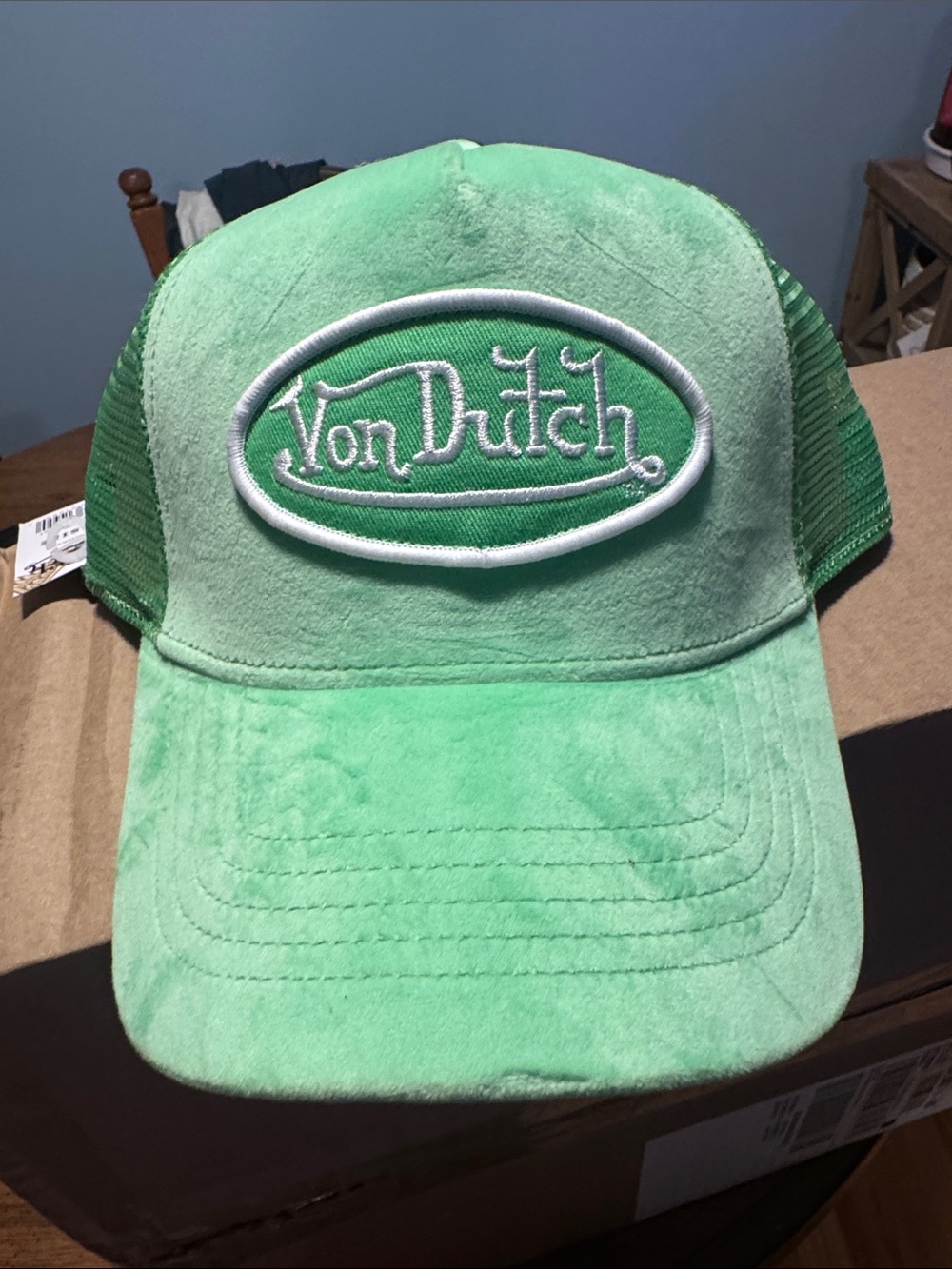 Von Dutch Light Green Mesh Logo Trucker Hat